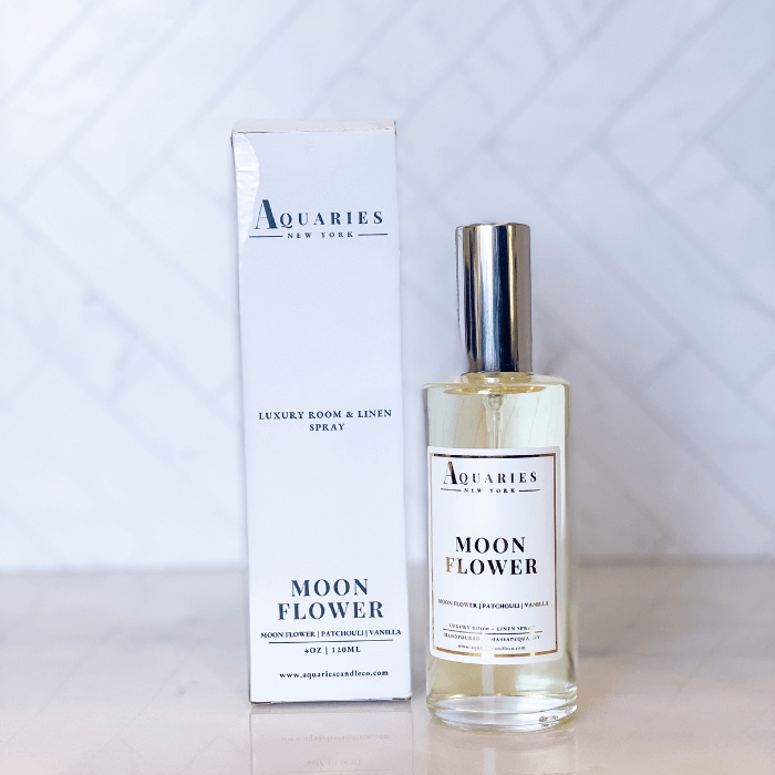 organic handmade luxury room and linen spray Aquaries | Moon Flower front